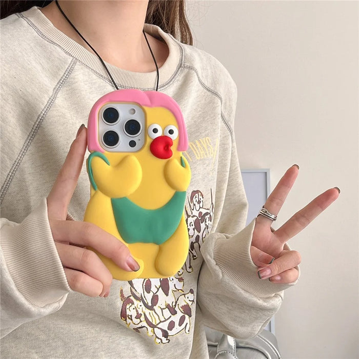 For iPhone 16 Pro Silicone Case Cute Chicken Design Shockproof Phone Back Cover - 4