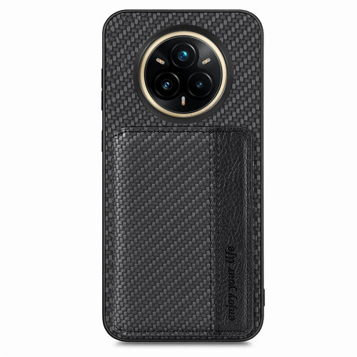 For Realme 14 Pro 5G Case RFID Blocking Carbon Fiber Leather Phone Back Cover with Card Holder - Black - 1