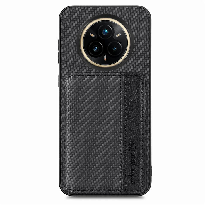 For Realme 14 Pro 5G Case RFID Blocking Carbon Fiber Leather Phone Back Cover with Card Holder - Black - 1