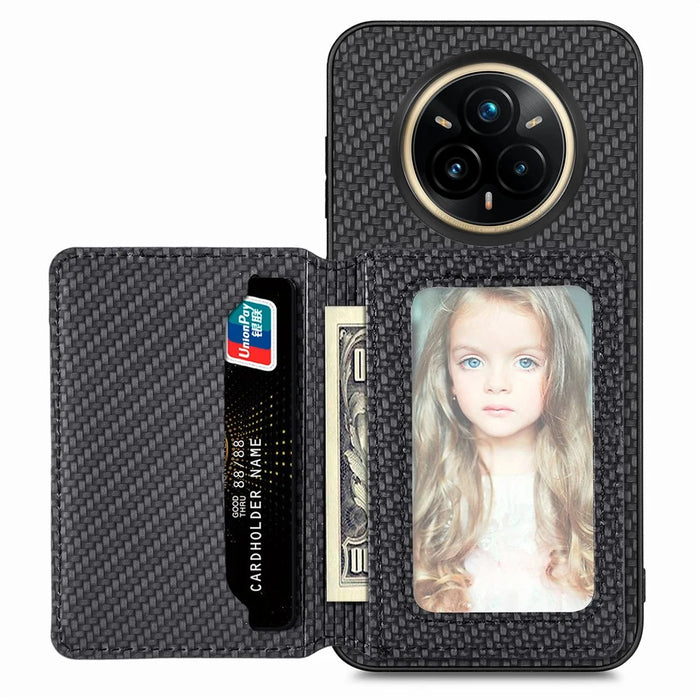 For Realme 14 Pro 5G Case RFID Blocking Carbon Fiber Leather Phone Back Cover with Card Holder - Black - 3