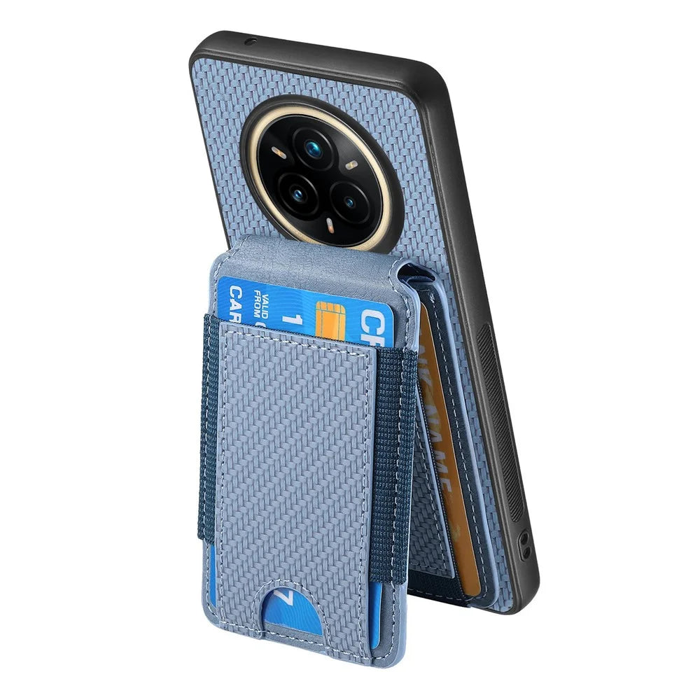 For Realme 14 Pro 5G Case with Card Holder Kickstand Leather Back Cover - Blue - 3