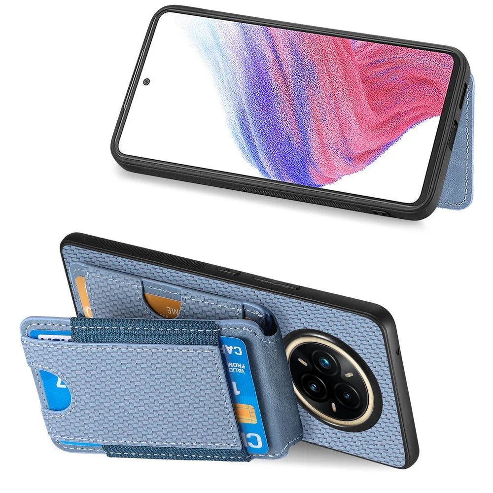 For Realme 14 Pro 5G Case with Card Holder Kickstand Leather Back Cover - Blue - 5