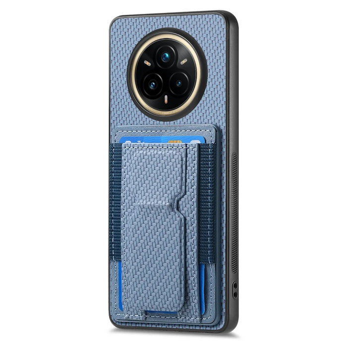 For Realme 14 Pro 5G Case with Card Holder Kickstand Fiber Pattern Leather Back Cover - Blue - 2