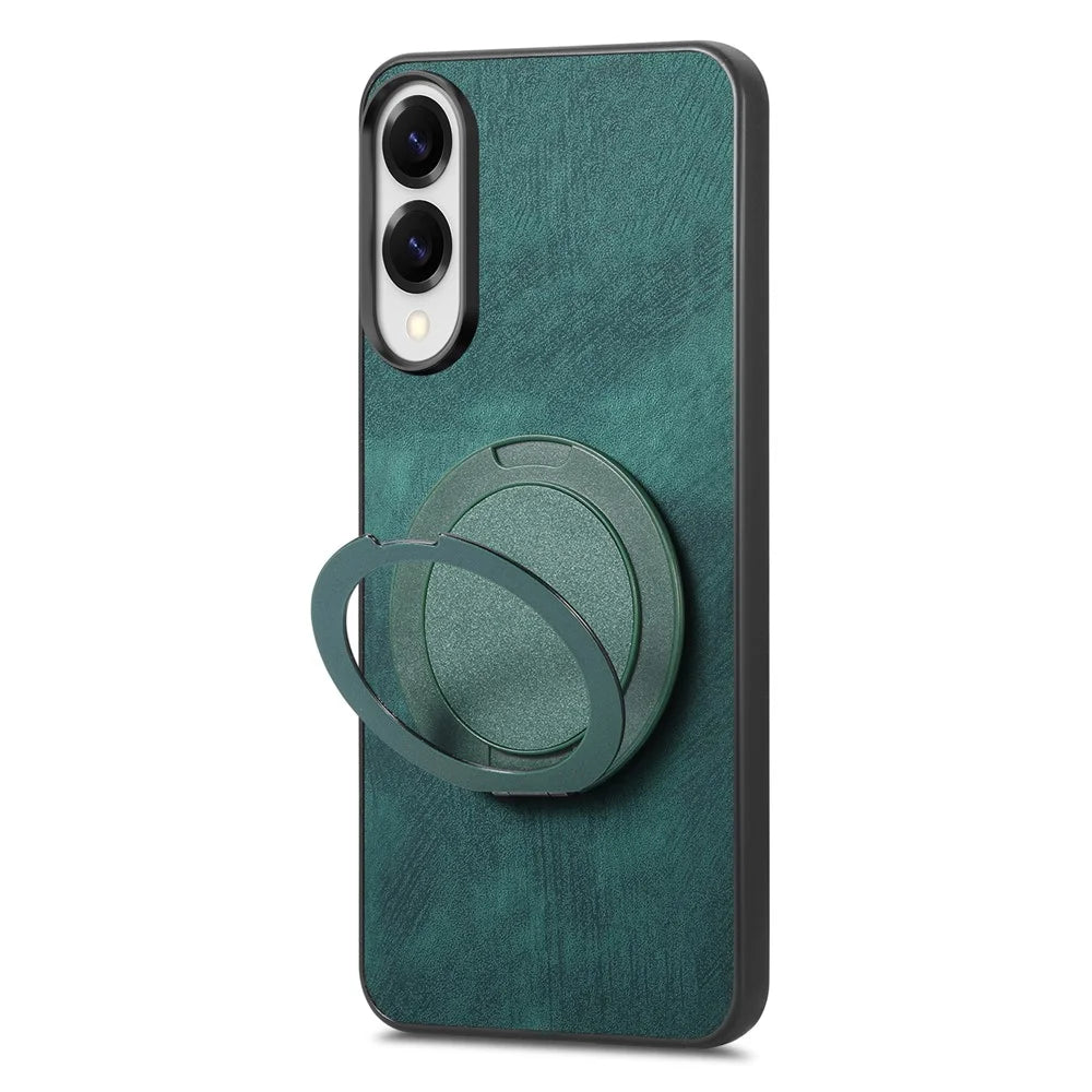 For Samsung Galaxy S25 Edge Phone Case with Rotating Kickstand Stress Relief Retro Leather Back Cover - Green - 2