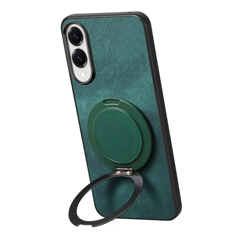 For Samsung Galaxy S25 Edge Phone Case with Rotating Kickstand Stress Relief Retro Leather Back Cover - Green - 3