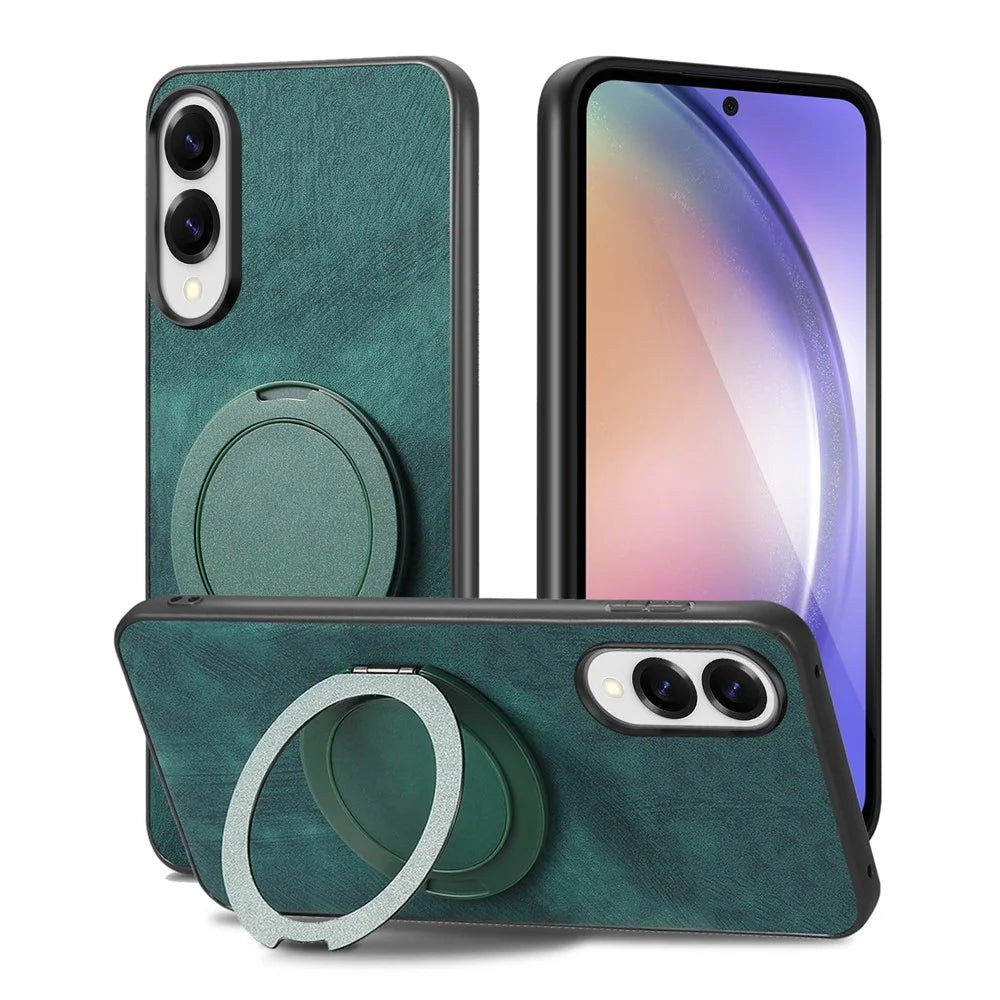 For Samsung Galaxy S25 Edge Phone Case with Rotating Kickstand Stress Relief Retro Leather Back Cover - Green - 5