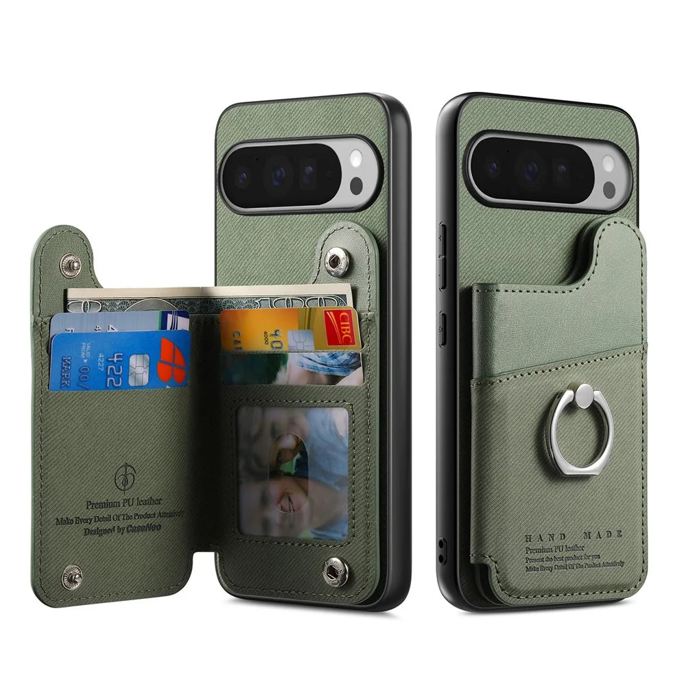 For Google Pixel 9 Pro XL / Google Pixel 10 Pro XL Case with Card Holder Kickstand Leather + TPU + PC Phone Cover - Green - 2