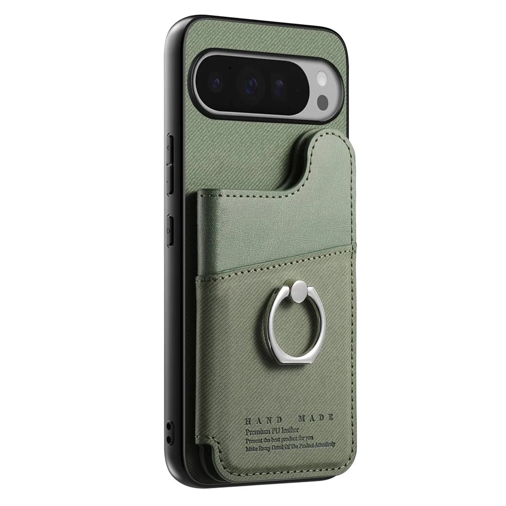 For Google Pixel 9 Pro XL / Google Pixel 10 Pro XL Case with Card Holder Kickstand Leather + TPU + PC Phone Cover - Green - 3