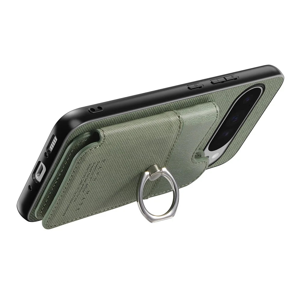 For Google Pixel 9 Pro XL / Google Pixel 10 Pro XL Case with Card Holder Kickstand Leather + TPU + PC Phone Cover - Green - 5