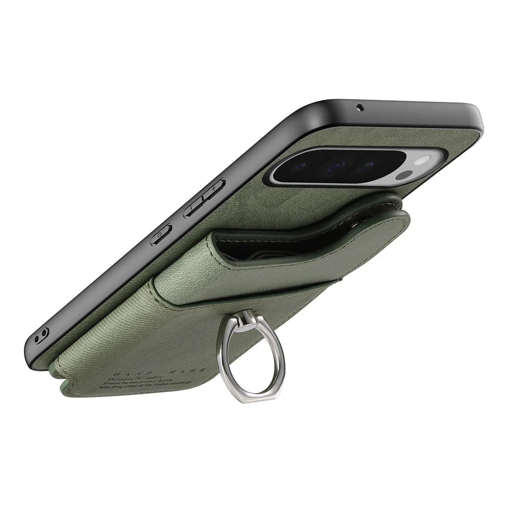 For Google Pixel 9 Pro XL / Google Pixel 10 Pro XL Case with Card Holder Kickstand Leather + TPU + PC Phone Cover - Green - 6