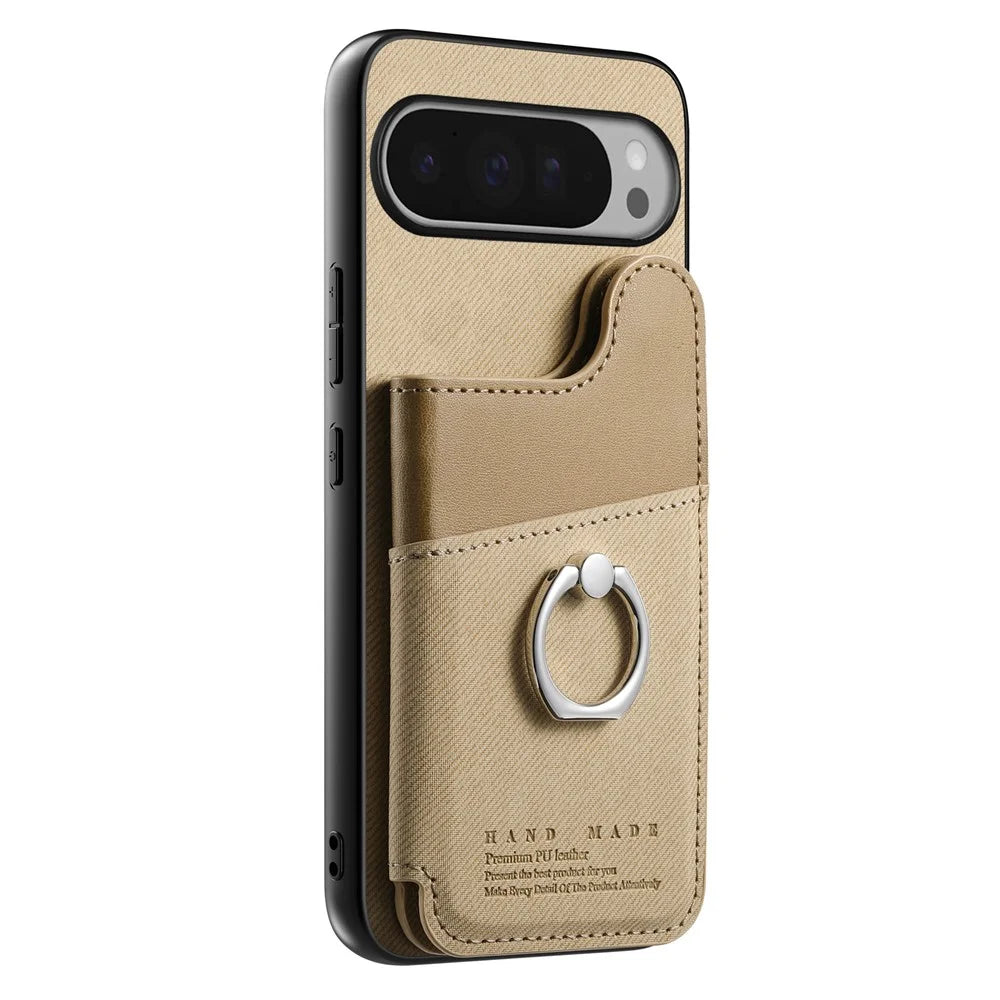 For Google Pixel 9 Pro / Google Pixel 9 / Google Pixel 10 / Google Pixel 10 Pro Case with Card Holder Kickstand Leather + TPU + PC Phone Cover - Khaki - 3