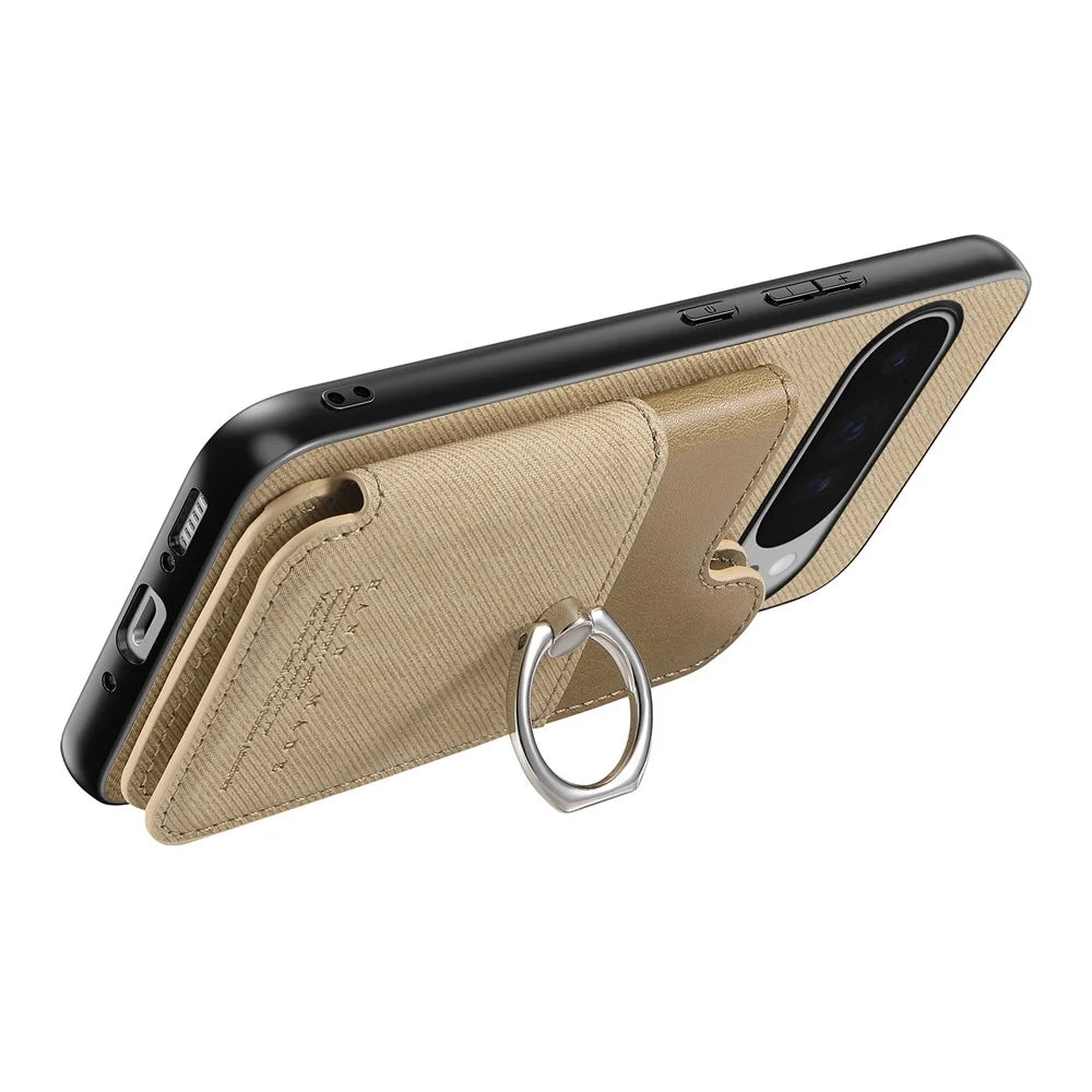 For Google Pixel 9 Pro / Google Pixel 9 / Google Pixel 10 / Google Pixel 10 Pro Case with Card Holder Kickstand Leather + TPU + PC Phone Cover - Khaki - 5