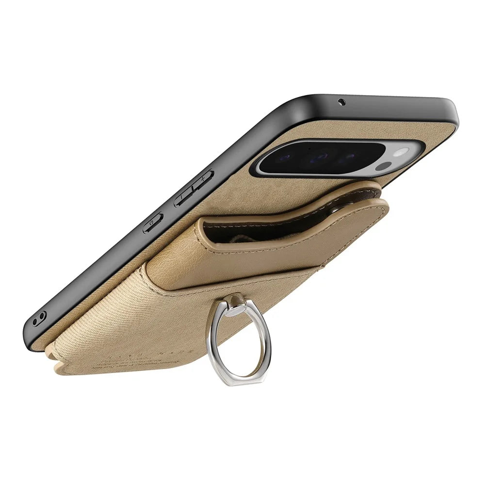 For Google Pixel 9 Pro / Google Pixel 9 / Google Pixel 10 / Google Pixel 10 Pro Case with Card Holder Kickstand Leather + TPU + PC Phone Cover - Khaki - 6