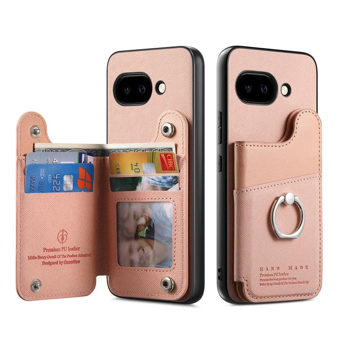 For Google Pixel 9a Case with Card Holder Kickstand Leather + TPU + PC Phone Cover - Pink - 2