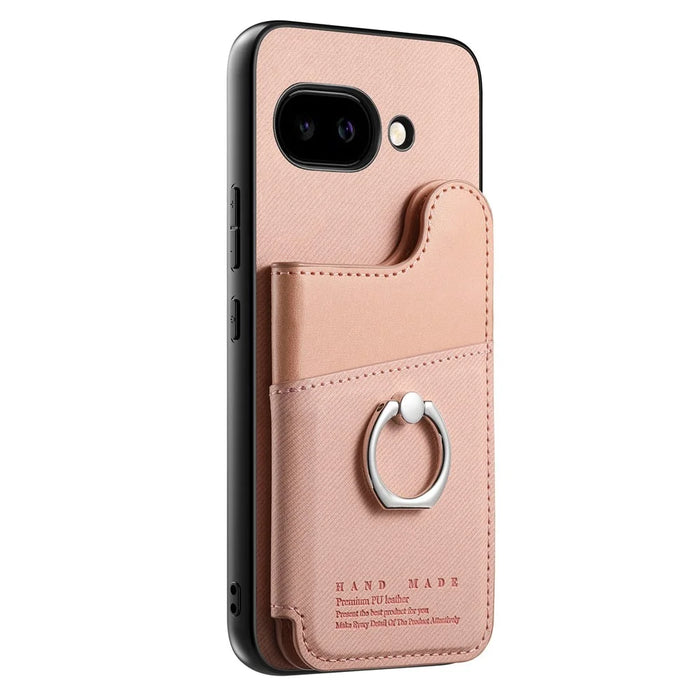 For Google Pixel 9a Case with Card Holder Kickstand Leather + TPU + PC Phone Cover - Pink - 3
