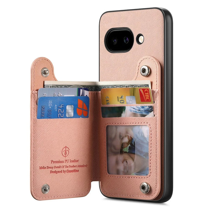 For Google Pixel 9a Case with Card Holder Kickstand Leather + TPU + PC Phone Cover - Pink - 4