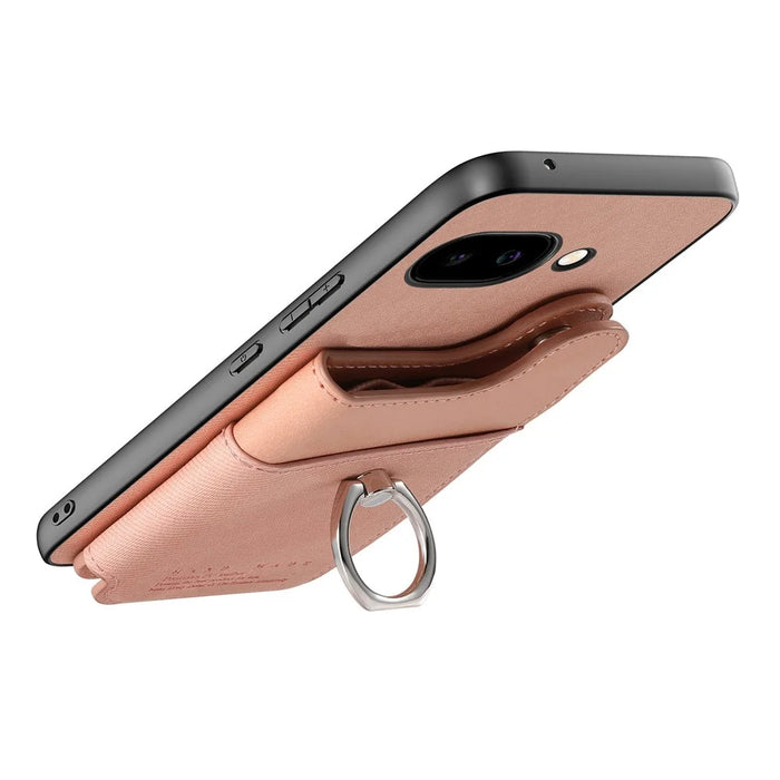 For Google Pixel 9a Case with Card Holder Kickstand Leather + TPU + PC Phone Cover - Pink - 6
