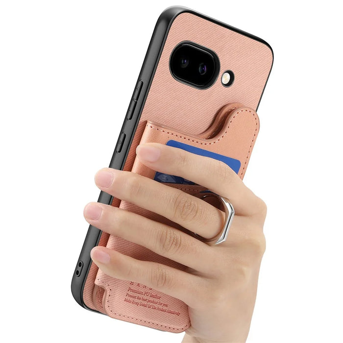 For Google Pixel 9a Case with Card Holder Kickstand Leather + TPU + PC Phone Cover - Pink - 7