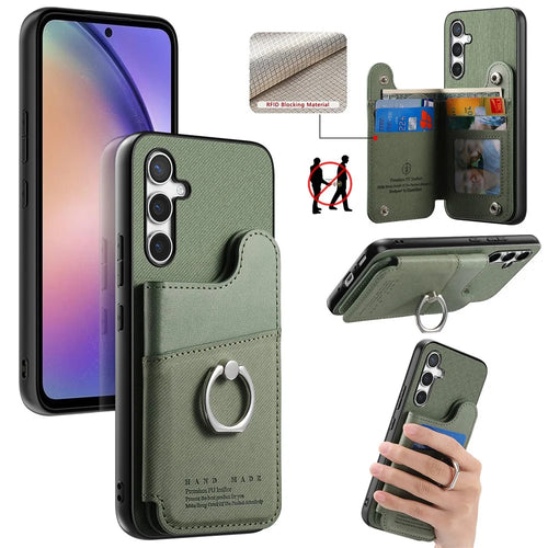 For Samsung Galaxy A36 5G Case with Card Holder Kickstand Leather + TPU + PC Phone Cover - Green - 1