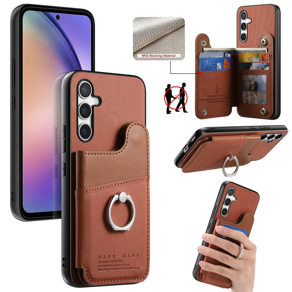 For Samsung Galaxy A26 5G Case with Card Holder Kickstand Leather + TPU + PC Phone Cover - Brown - 1