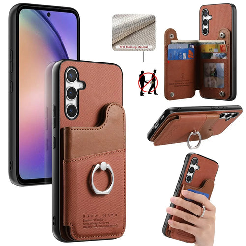 For Samsung Galaxy A26 5G Case with Card Holder Kickstand Leather + TPU + PC Phone Cover - Brown - 1