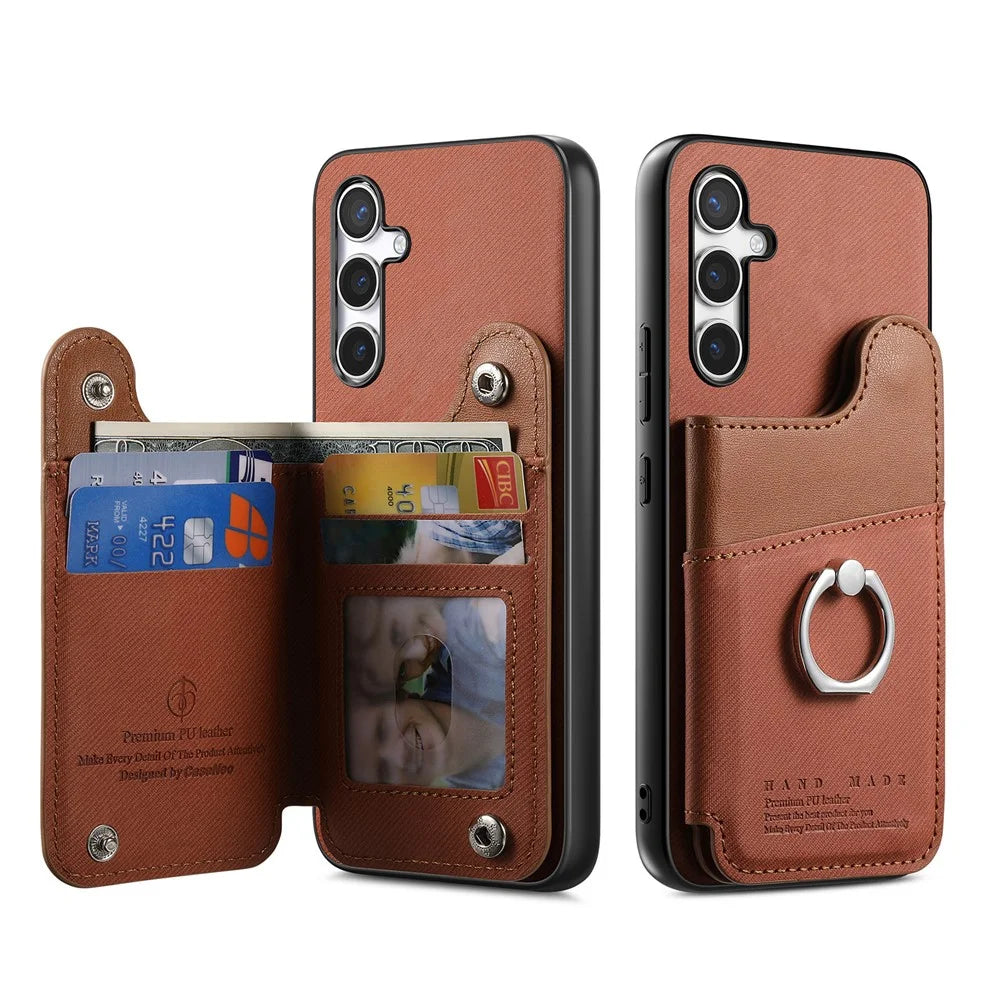 For Samsung Galaxy A26 5G Case with Card Holder Kickstand Leather + TPU + PC Phone Cover - Brown - 2