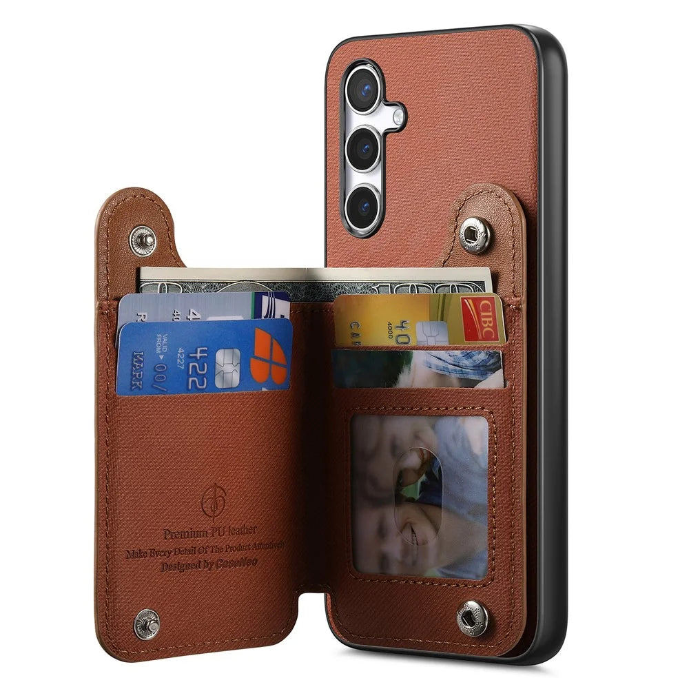 For Samsung Galaxy A26 5G Case with Card Holder Kickstand Leather + TPU + PC Phone Cover - Brown - 4