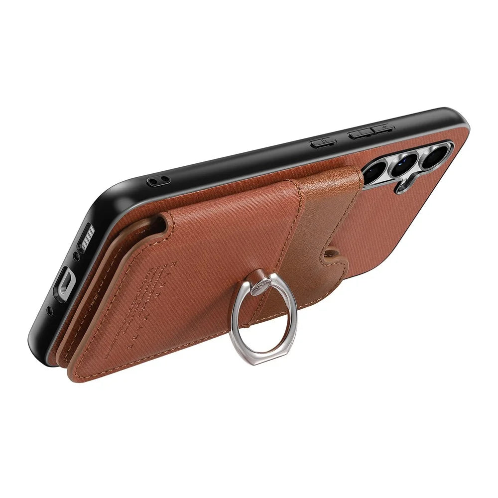 For Samsung Galaxy A26 5G Case with Card Holder Kickstand Leather + TPU + PC Phone Cover - Brown - 5