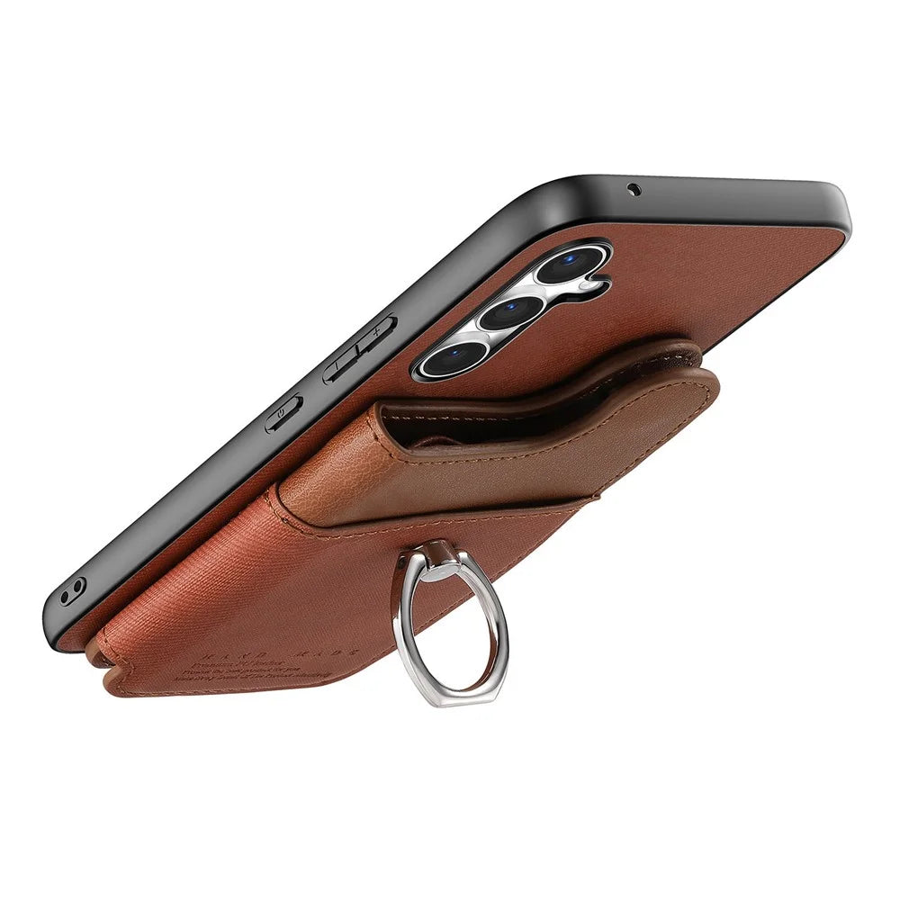 For Samsung Galaxy A26 5G Case with Card Holder Kickstand Leather + TPU + PC Phone Cover - Brown - 6