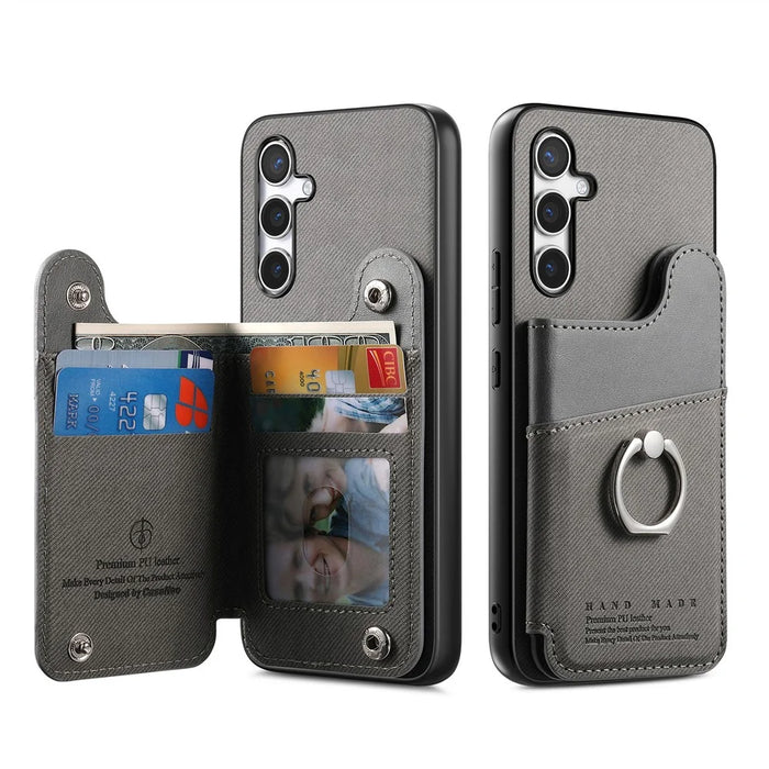 For Samsung Galaxy S25 Case with Card Holder Kickstand Leather + TPU + PC Phone Cover - Grey - 2