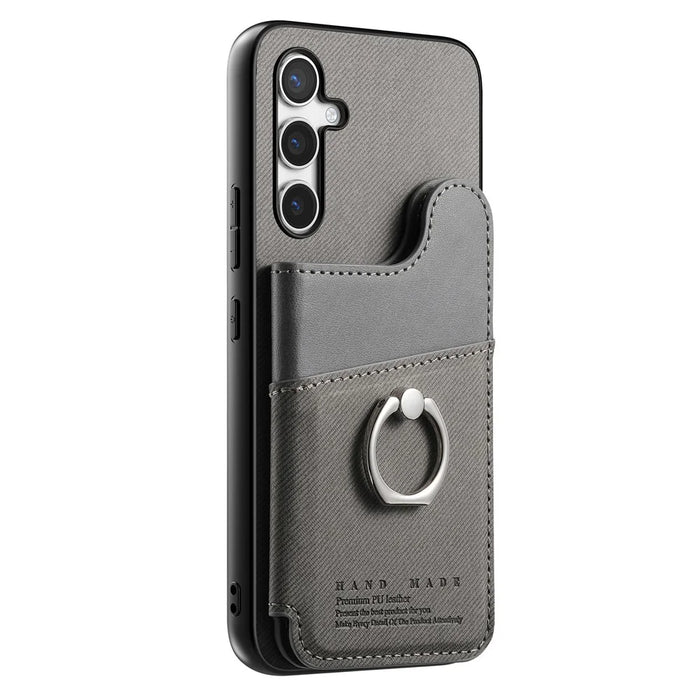For Samsung Galaxy S25 Case with Card Holder Kickstand Leather + TPU + PC Phone Cover - Grey - 3