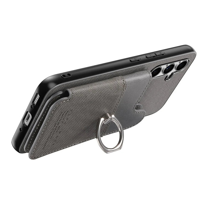 For Samsung Galaxy S25 Case with Card Holder Kickstand Leather + TPU + PC Phone Cover - Grey - 5