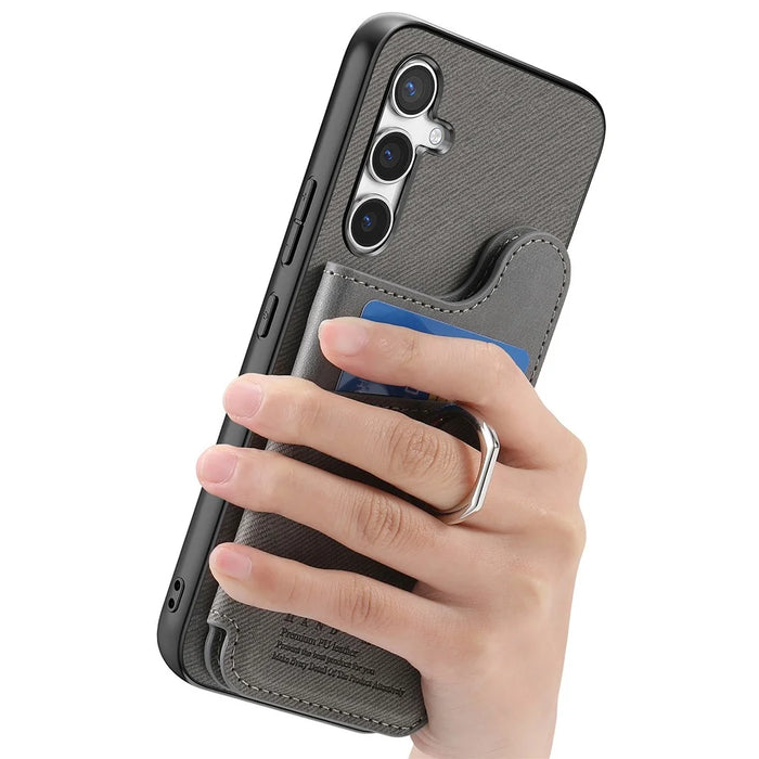 For Samsung Galaxy S25 Case with Card Holder Kickstand Leather + TPU + PC Phone Cover - Grey - 7