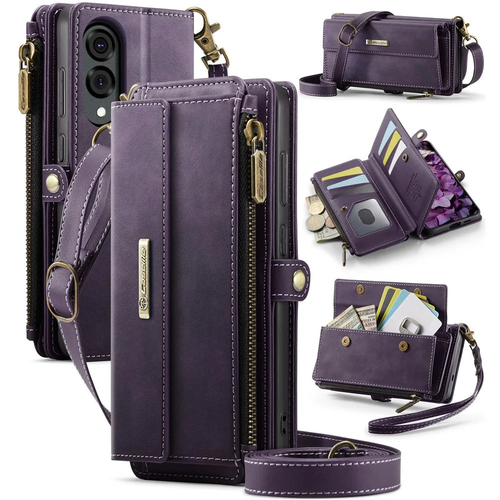 CASEME For Samsung Galaxy S25 Edge Case  C39 RFID Blocking Zipper Wallet Stand Leather Cover with Strap - Purple - 1