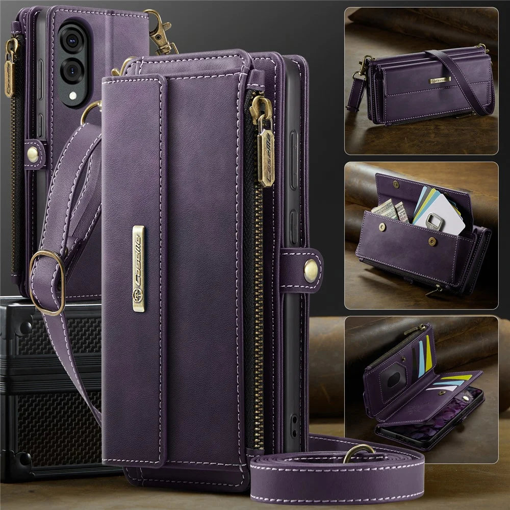 CASEME For Samsung Galaxy S25 Edge Case  C39 RFID Blocking Zipper Wallet Stand Leather Cover with Strap - Purple - 5