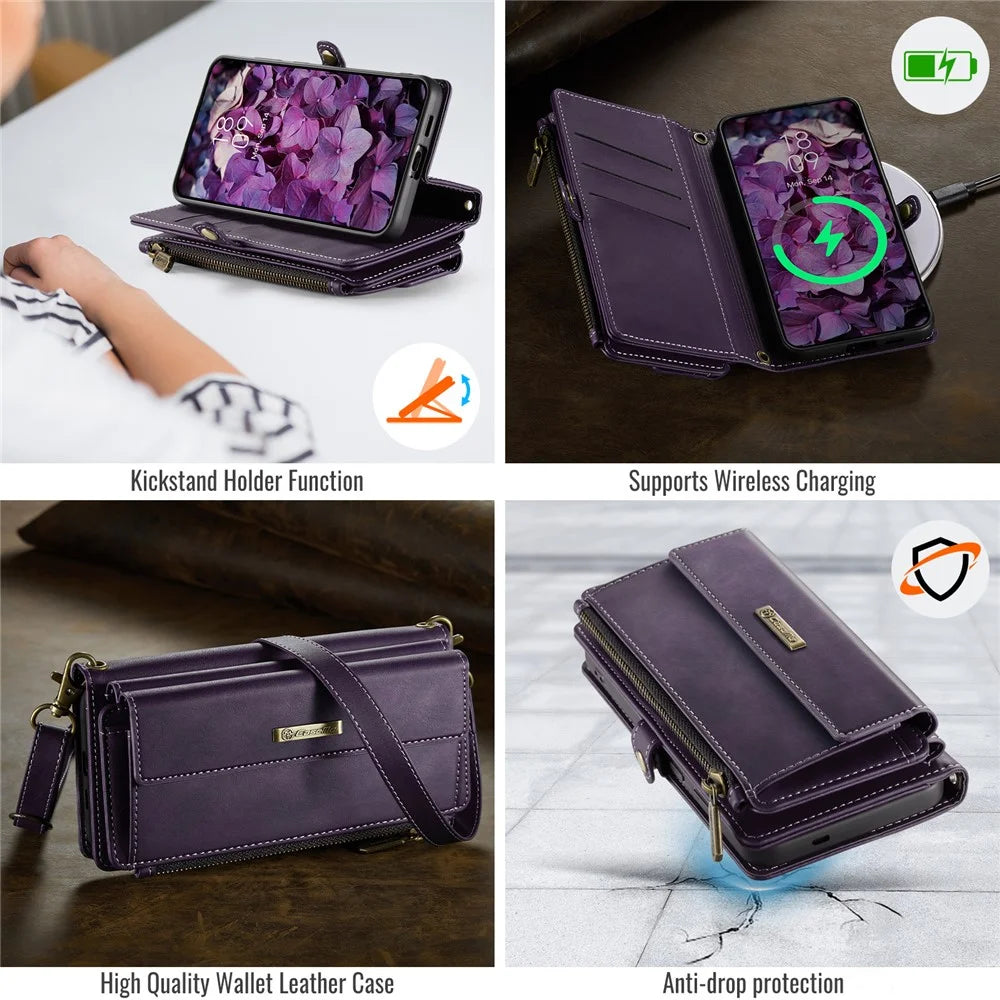CASEME For Samsung Galaxy S25 Edge Case  C39 RFID Blocking Zipper Wallet Stand Leather Cover with Strap - Purple - 6