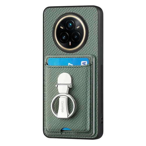 CASENEO For Realme 14 Pro 5G Leather Phone Back Cover with Kickstand and Card Slots Carbon Fiber Texture - Green - 1