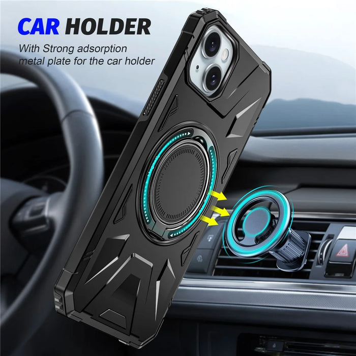 For iPhone 15 Case Compatible with MagSafe Kickstand TPU PC Phone Cover - Black - 2