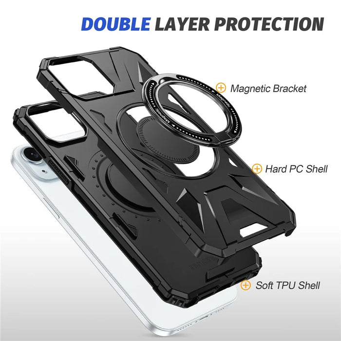 For iPhone 15 Case Compatible with MagSafe Kickstand TPU PC Phone Cover - Black - 5