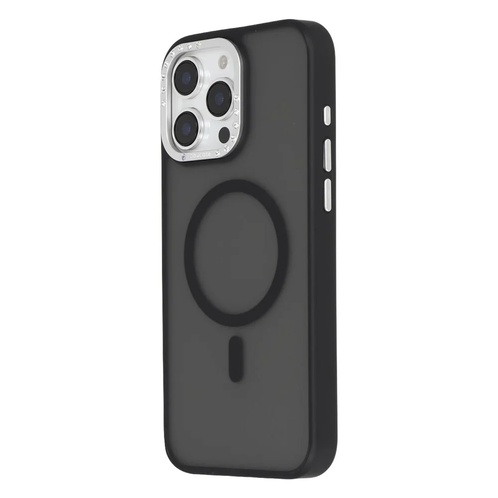 JAUCASE For iPhone 16 Pro Magnetic Case Rhinestone Decor Lens Frame TPU + PC Phone Back Cover - Black - 4