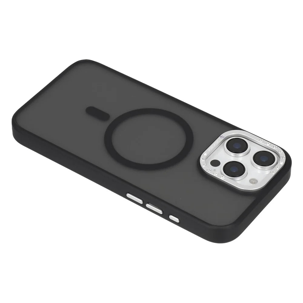 JAUCASE For iPhone 16 Pro Max Magnetic Case Rhinestone Decor Lens Frame TPU + PC Phone Back Cover - Black - 5