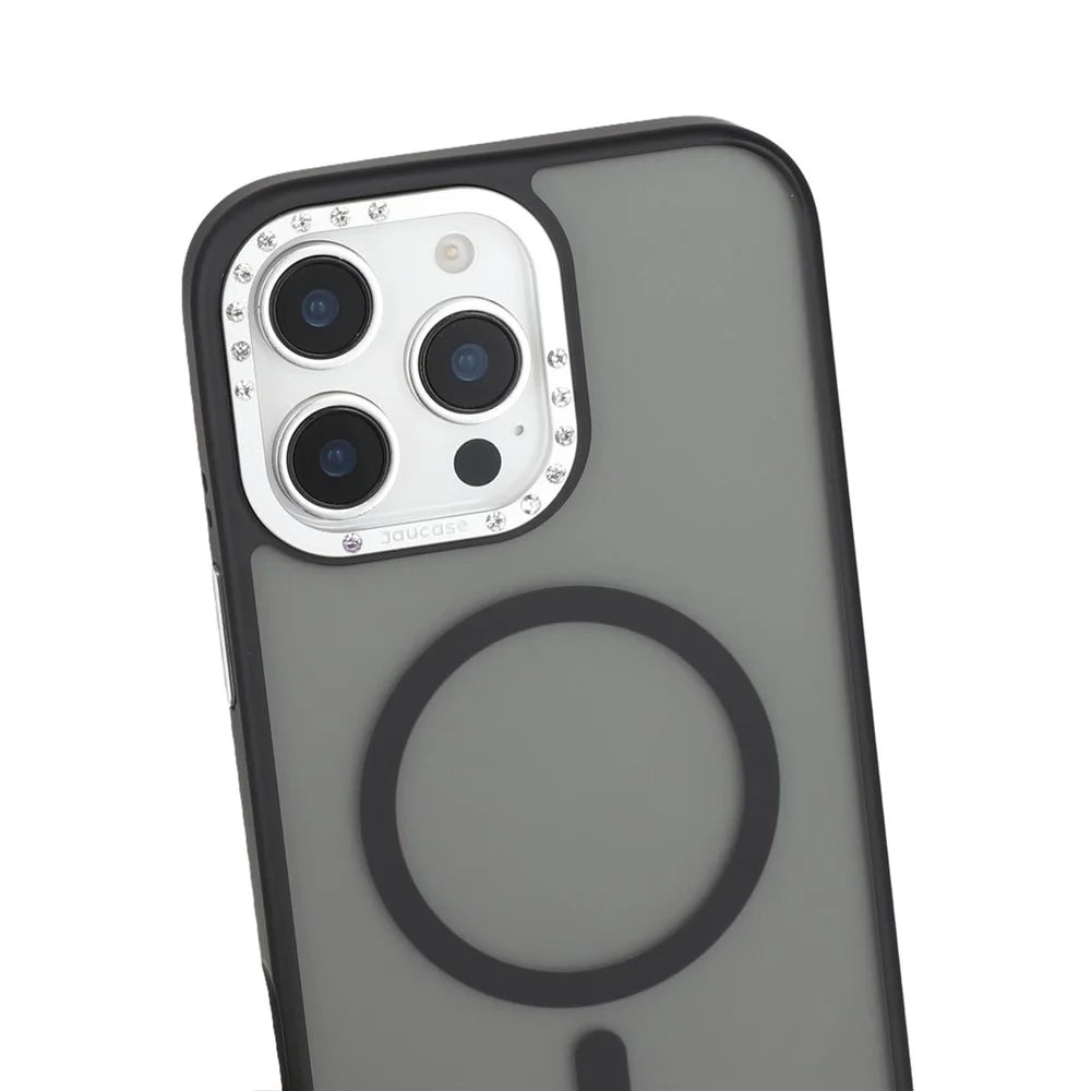 JAUCASE For iPhone 16 Pro Max Magnetic Case Rhinestone Decor Lens Frame TPU + PC Phone Back Cover - Black - 7