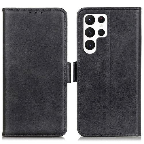 Cowhide Texture PU Leather Case for Samsung Galaxy S23 Ultra, Foldable Stand Dual Magnetic Clasp Phone Wallet Cover - Black - 1
