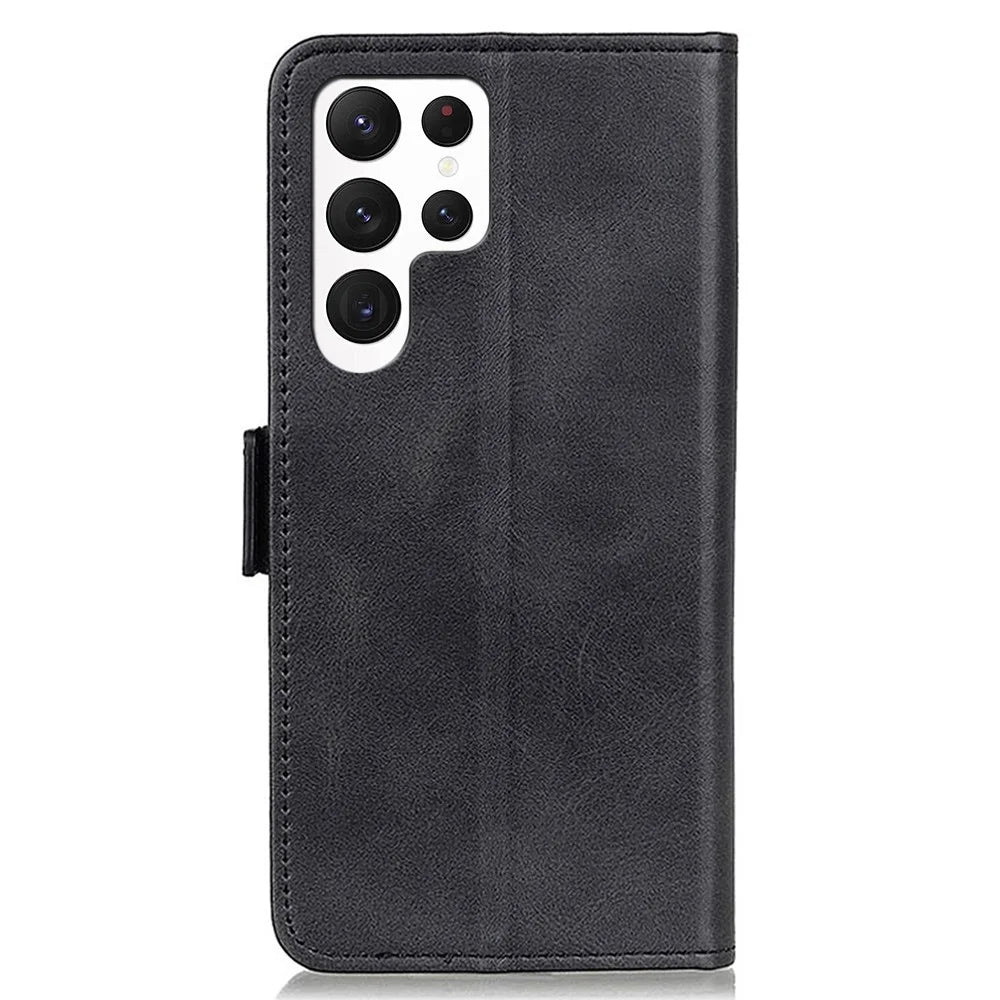 Cowhide Texture PU Leather Case for Samsung Galaxy S23 Ultra, Foldable Stand Dual Magnetic Clasp Phone Wallet Cover - Black - 7