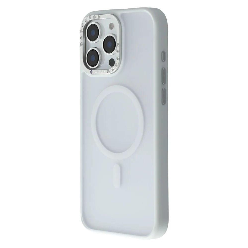 JAUCASE For iPhone 14 Pro Max Magnetic Case Rhinestone Decor Lens Frame TPU + PC Phone Back Cover - White - 3