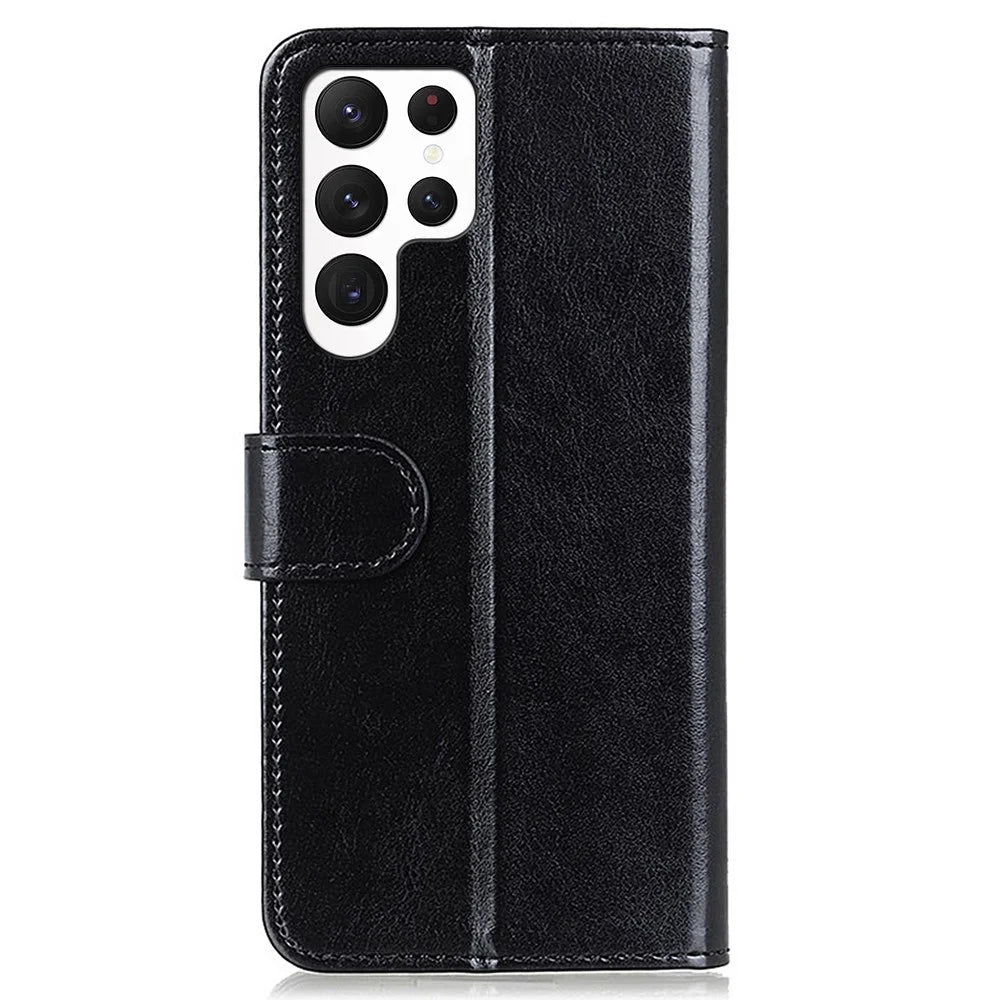For Samsung Galaxy S23 Ultra Phone Stand Case Crazy Horse Texture PU Leather Full Protection Wallet Cover - Black - 7