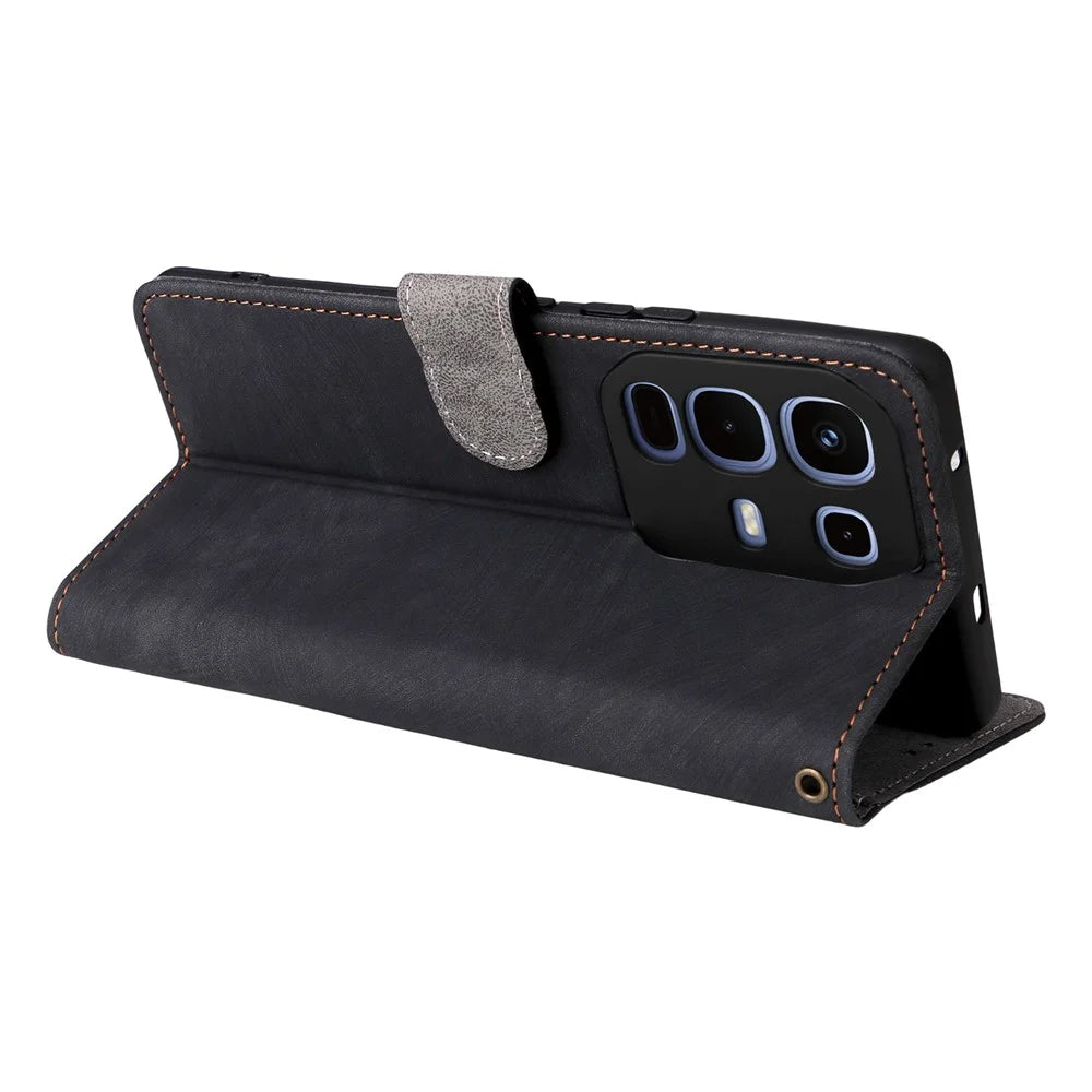 For Infinix Note 50s 5G X6870 Case Wallet RFID Blocking PU Leather Phone Cover Stand with Strap - Black - 5