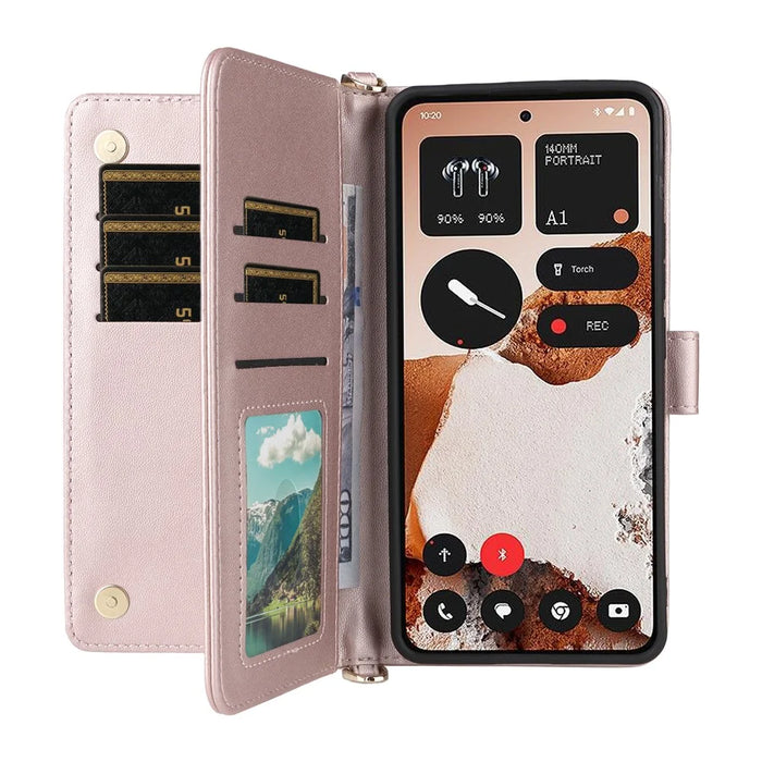 For Nothing CMF Phone 2 Pro Case with Shoulder / Wrist Strap Leather Phone Cover Stand Wallet - Pink - 2