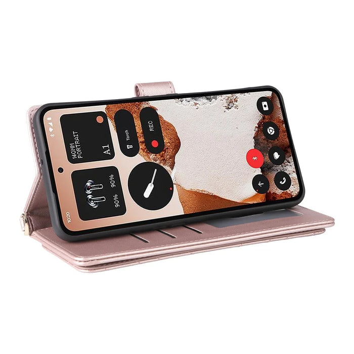 For Nothing CMF Phone 2 Pro Case with Shoulder / Wrist Strap Leather Phone Cover Stand Wallet - Pink - 5