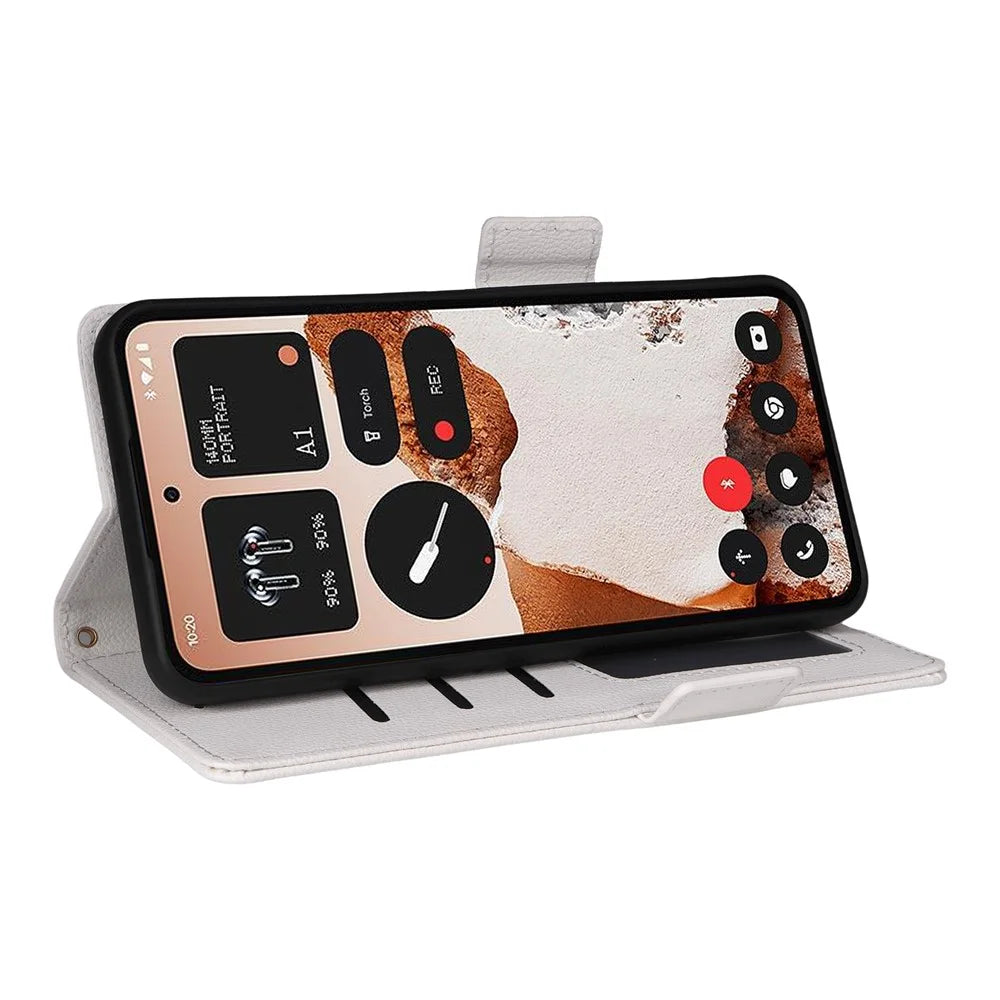 For Nothing CMF Phone 2 Pro Case with Wrist Strap Litchi Texture PU Leather Wallet Phone Cover - White - 4